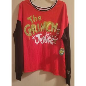 The Grinch Justice Shirt XL 16/18 Girls Red Long Black Sleeves Sequin Christmas